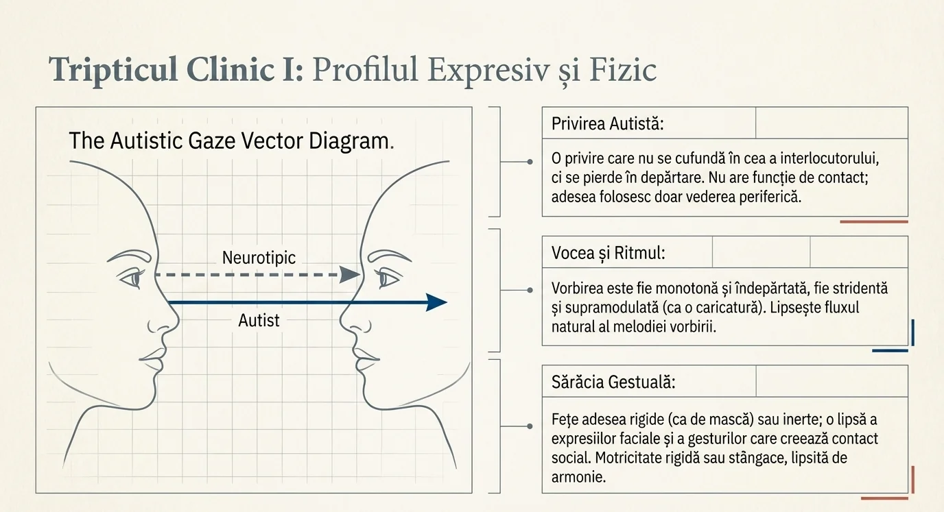 Tripticul Clinic I: Profilul Expresiv si Fizic — privirea autista, vocea, saracia gestuala
