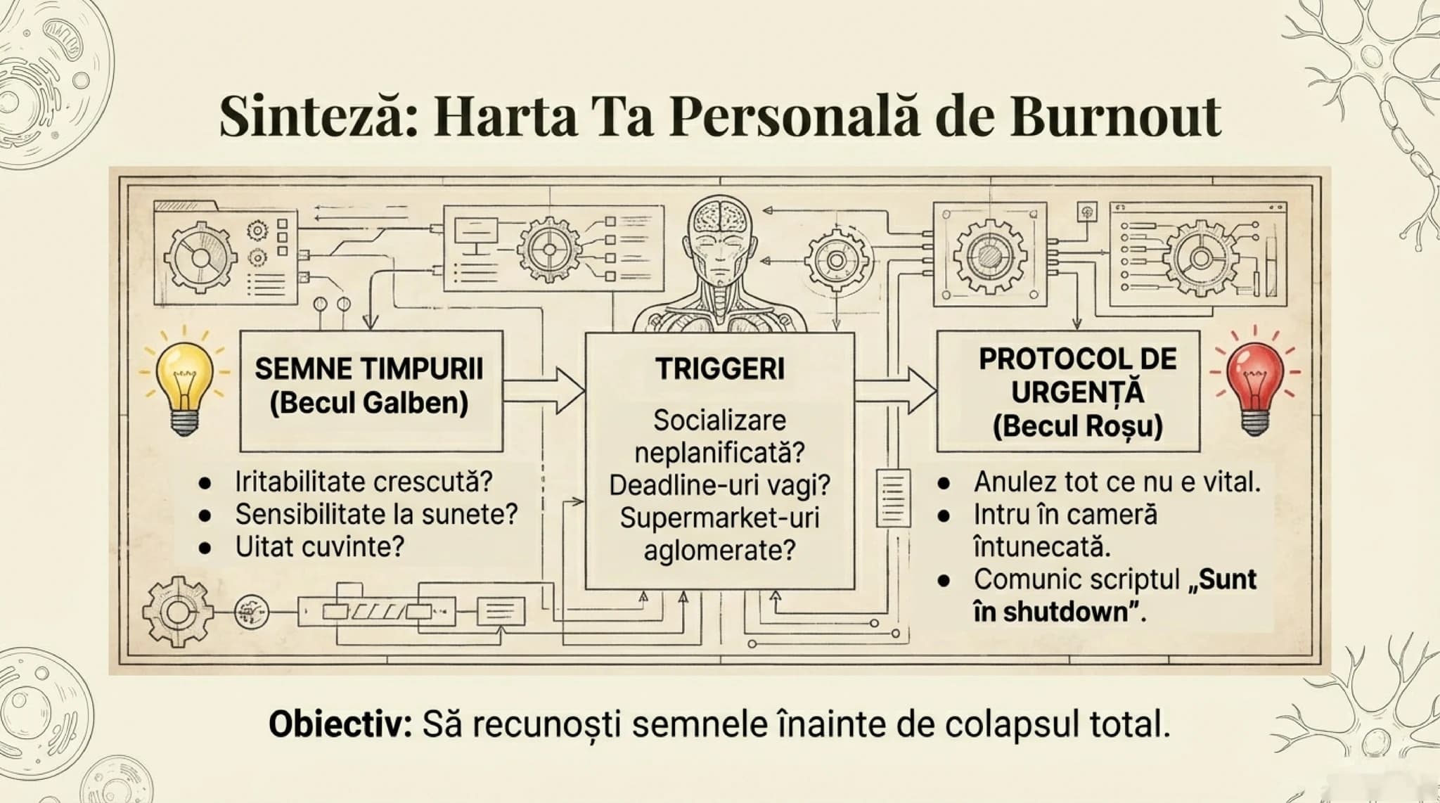 Harta ta personala de burnout - sinteza cu semnale timpurii progresie si puncte de interventie