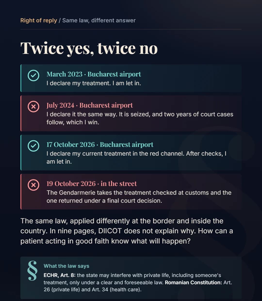 Graphic: twice yes, twice no. Otopeni March 2023 yes, July 2024 no, 17 October 2026 yes, 19 October 2026 on the street no