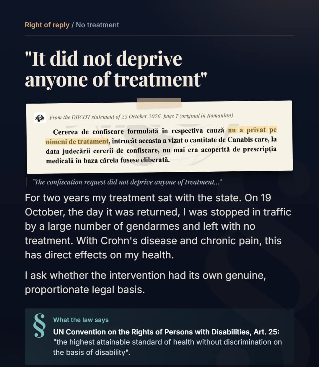 Graphic: “It did not deprive anyone of treatment”, quoted from DIICOT's statement, and what 19 October meant