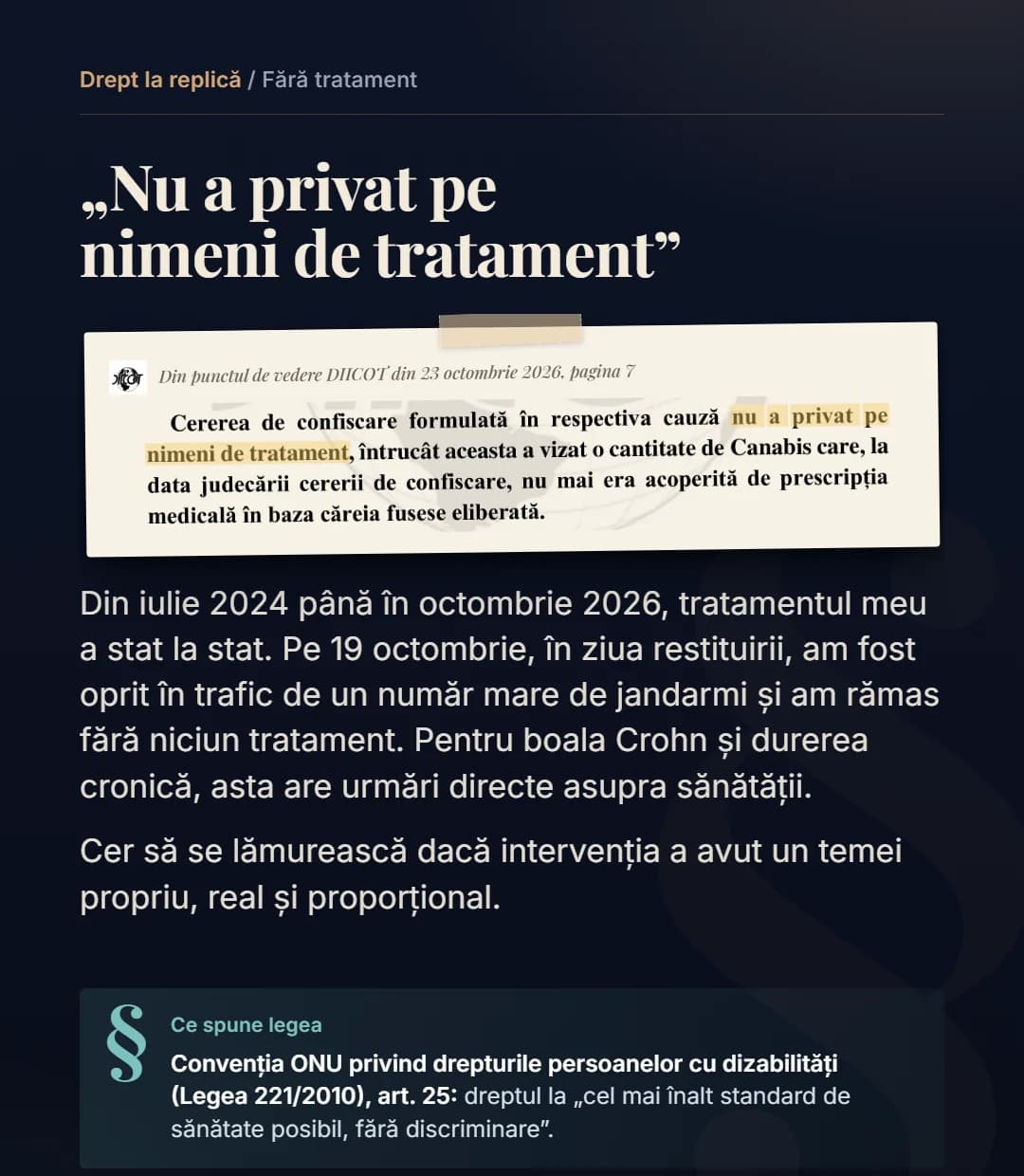 Grafic: „Nu a privat pe nimeni de tratament”, citat din răspunsul DIICOT, și ce a însemnat 19 octombrie