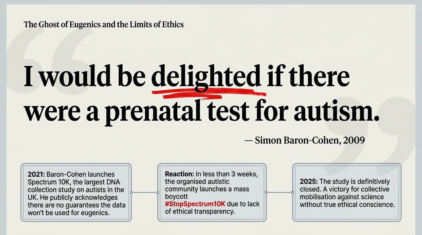 The spectre of eugenics and the ethical limits — Baron-Cohen quote on prenatal testing, community boycott timeline