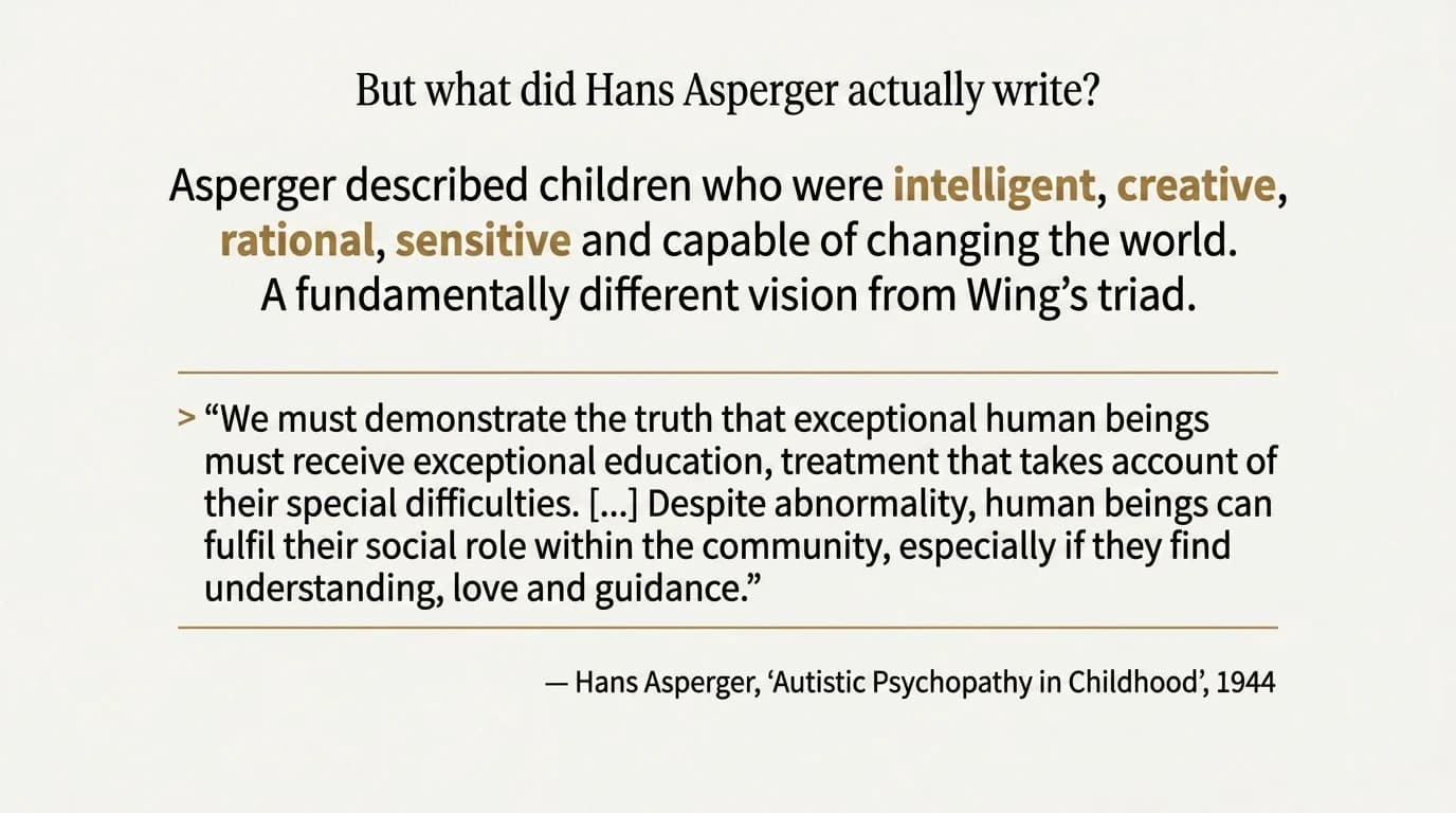 What Asperger wrote: intelligent, creative, rational, sensitive children — quote from the 1944 thesis