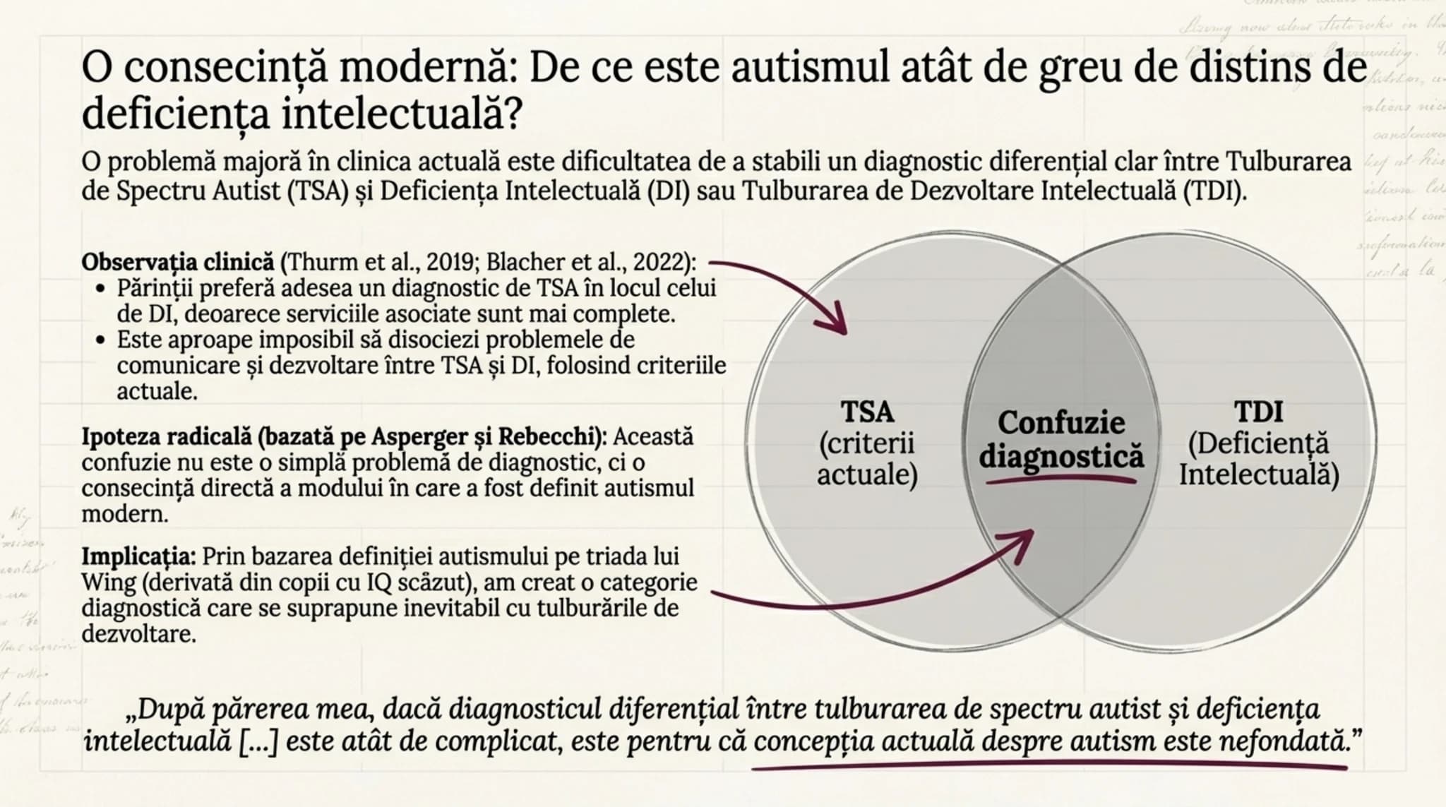 De ce e autismul greu de distins de deficiența intelectuală? — diagramă Venn TSA/TDI
