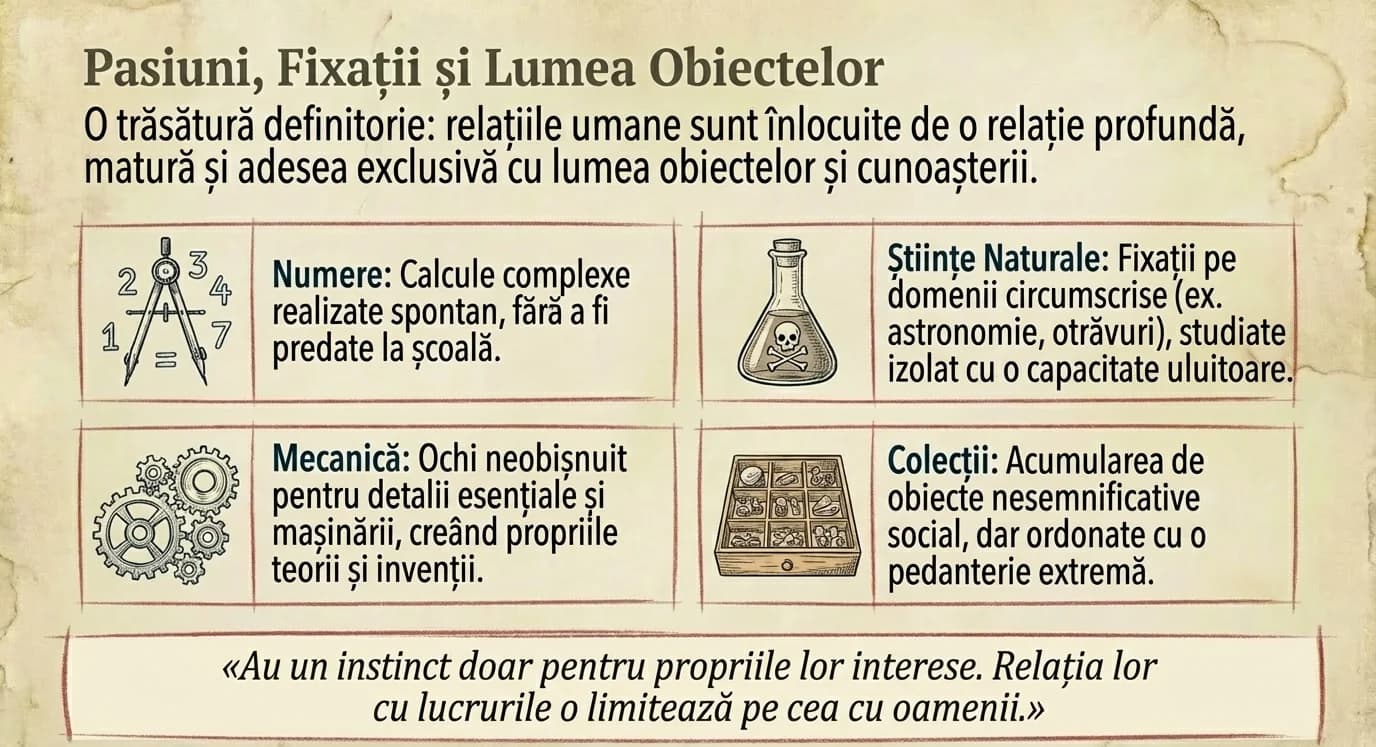 Pasiuni, Fixatii si Lumea Obiectelor — numere, mecanica, stiinte naturale, colectii