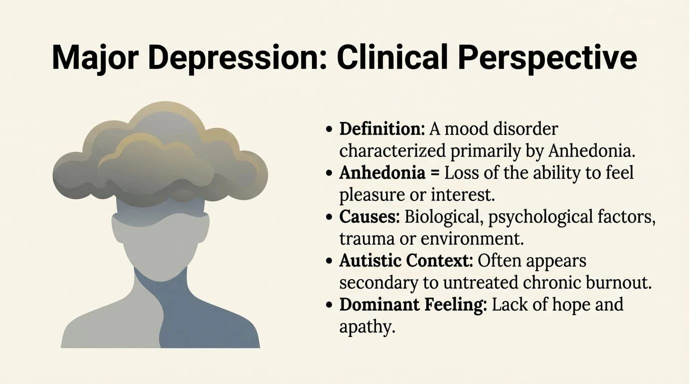 Clinical perspective on major depression — main features: anhedonia, lack of hope, apathy and a generalised negative mood